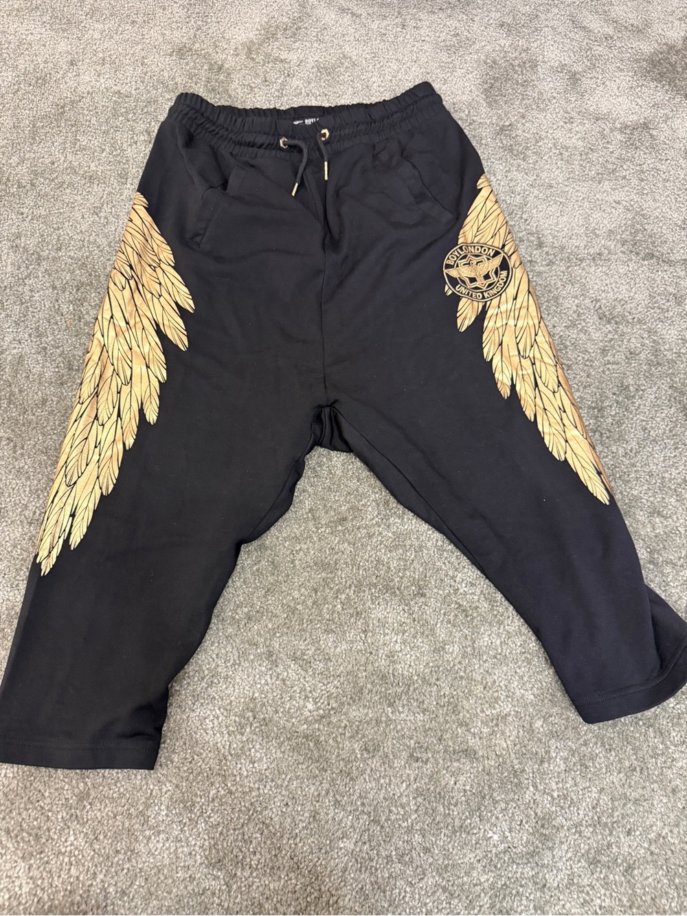 Black Jogger Pants with Gold Wing Accent
